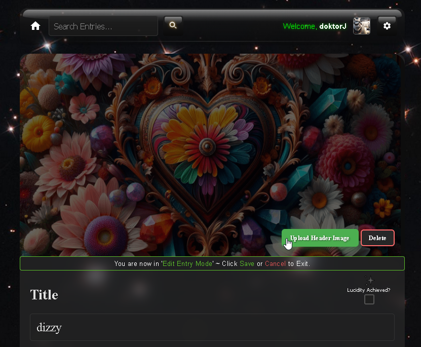 Example screenshot of how to upload custom Entry header images
